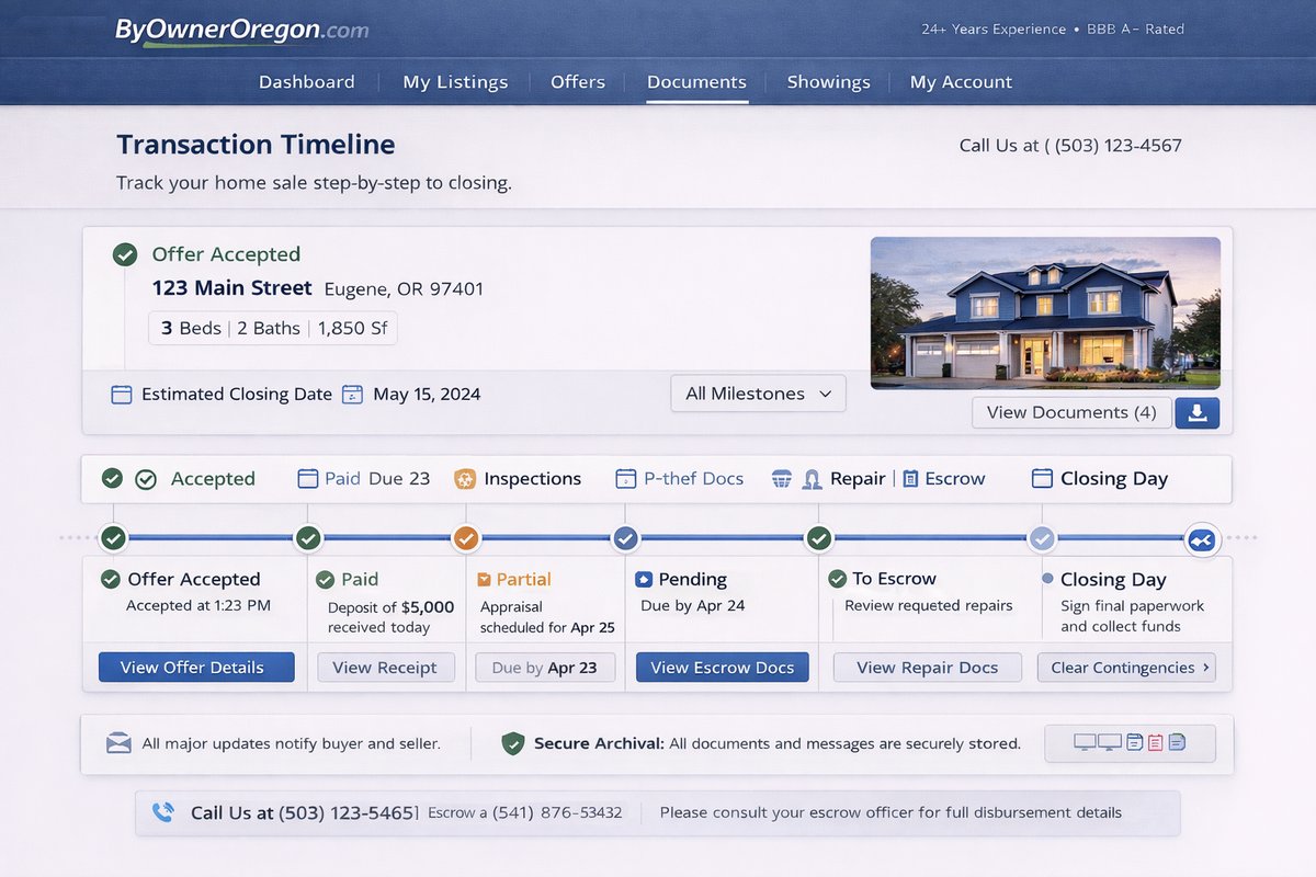 ByOwnerOregon transaction milestone timeline tracking closing progress